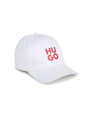 HUGO czapka z daszkiem bawełniana dziecięca kolor biały z aplikacją
