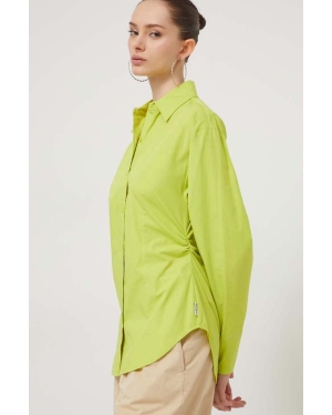 HUGO koszula bawełniana damska kolor zielony slim z kołnierzykiem klasycznym 50506844