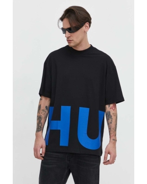Hugo Blue t-shirt bawełniany męski kolor czarny z nadrukiem