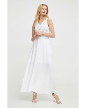 Twinset sukienka kolor biały maxi rozkloszowana