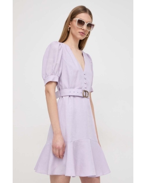 Twinset sukienka z domieszką lnu kolor fioletowy mini rozkloszowana