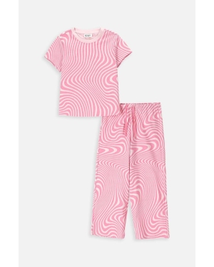 Coccodrillo piżama bawełniana dziecięca kolor różowy wzorzysta