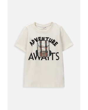 Coccodrillo t-shirt dziecięcy kolor beżowy z nadrukiem