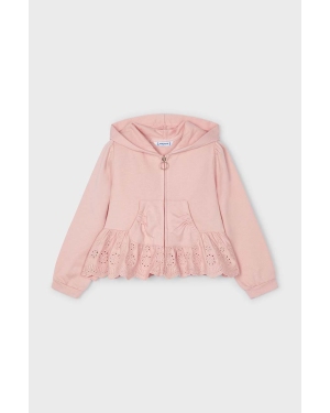 Mayoral bluza bawełniana dziecięca kolor różowy z kapturem gładka
