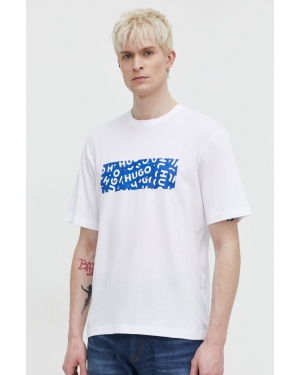 Hugo Blue t-shirt bawełniany męski kolor biały z nadrukiem 50515203