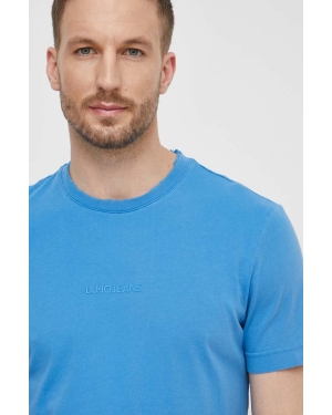 Liu Jo t-shirt bawełniany męski kolor niebieski z aplikacją