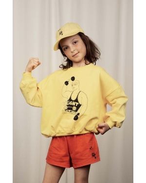 Mini Rodini bluza bawełniana dziecięca Weight lifting kolor żółty z nadrukiem