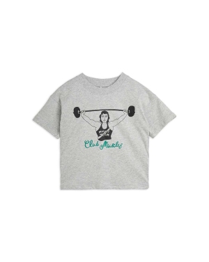 Mini Rodini t-shirt bawełniany dziecięcy Club muscles kolor szary z nadrukiem
