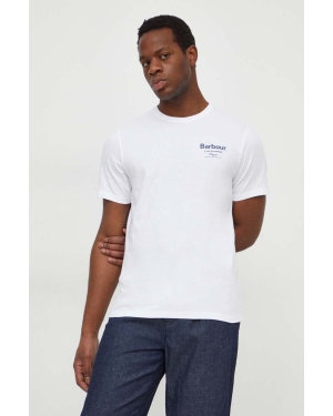 Barbour t-shirt bawełniany męski kolor biały z nadrukiem