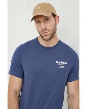 Barbour t-shirt bawełniany męski kolor niebieski z nadrukiem