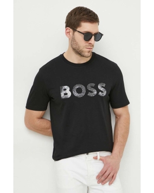Boss Orange t-shirt bawełniany męski kolor czarny z nadrukiem