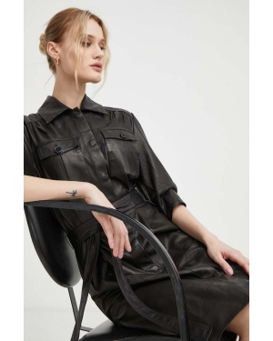 Bruuns Bazaar sukienka skórzana kolor czarny mini prosta