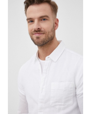 Calvin Klein koszula lniana męska kolor biały regular z kołnierzykiem klasycznym