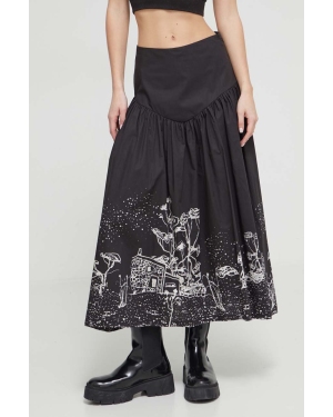 Desigual spódnica bawełniana kolor czarny midi rozkloszowana