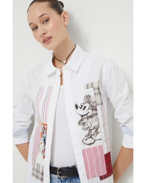 Desigual koszula bawełniana x Disney damska kolor biały regular z kołnierzykiem klasycznym