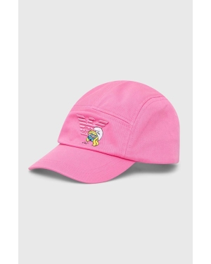 Emporio Armani czapka z daszkiem bawełniana dziecięca kolor różowy z aplikacją