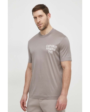 Emporio Armani t-shirt męski kolor beżowy z aplikacją