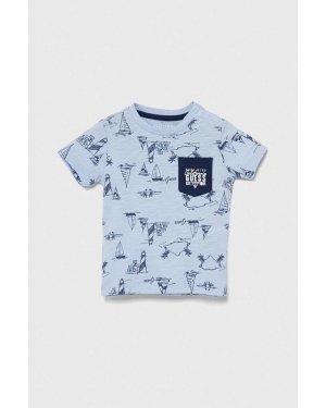 Guess t-shirt bawełniany dziecięcy kolor niebieski wzorzysty