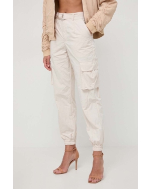Guess spodnie KORI damskie kolor beżowy fason cargo high waist W4RB18 WFVV0