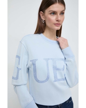 Guess bluza bawełniana damska kolor niebieski z aplikacją