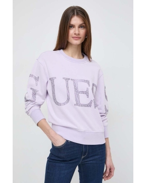 Guess bluza bawełniana damska kolor różowy z aplikacją