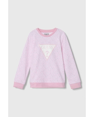 Guess bluza bawełniana dziecięca kolor różowy wzorzysta