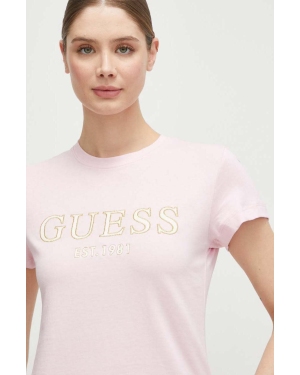 Guess t-shirt bawełniany NYRA damski kolor różowy V4GI01 I3Z14
