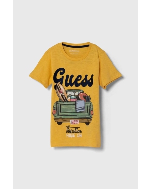 Guess t-shirt bawełniany dziecięcy kolor żółty z nadrukiem