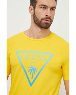 Guess t-shirt męski kolor żółty z nadrukiem