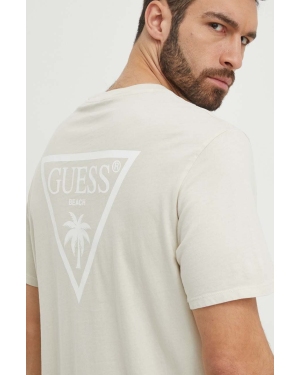 Guess t-shirt plażowy bawełniany kolor beżowy wzorzysty