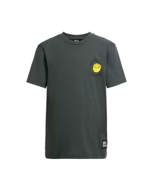 Jack Wolfskin t-shirt bawełniany dziecięcy SMILEYWORLD kolor zielony z nadrukiem