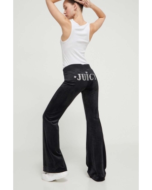 Juicy Couture spodnie dresowe welurowe kolor czarny z aplikacją