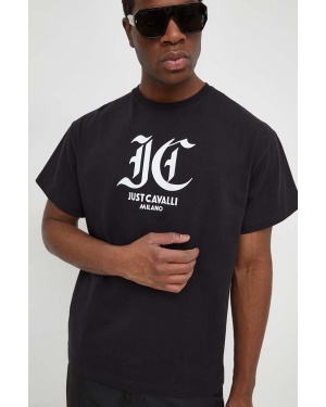 Just Cavalli t-shirt bawełniany męski kolor czarny z nadrukiem 76OAHG00 CJ318