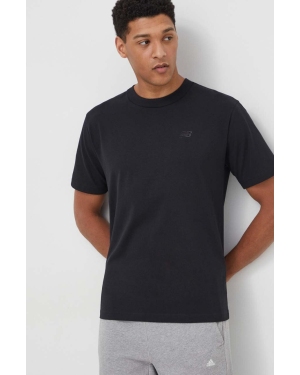 New Balance t-shirt bawełniany MT41533BK męski kolor czarny z aplikacją
