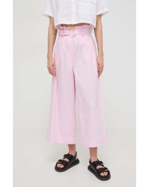 Pinko spodnie bawełniane kolor różowy fason culottes high waist