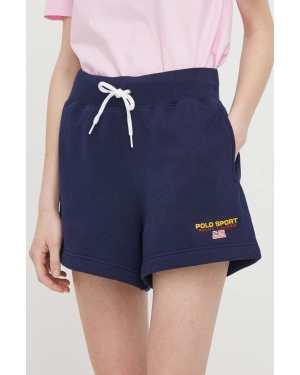 Polo Ralph Lauren szorty damskie kolor granatowy melanżowe high waist 211939509