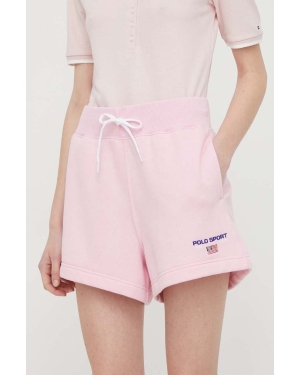 Polo Ralph Lauren szorty damskie kolor różowy melanżowe high waist 211939509