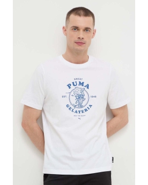 Puma t-shirt bawełniany męski kolor biały z nadrukiem 625416