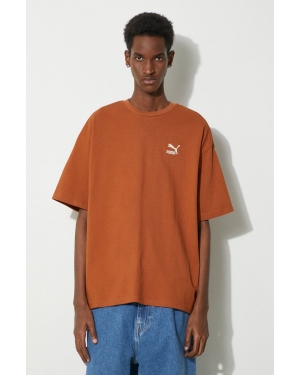 Puma t-shirt bawełniany BETTER CLASSICS męski kolor brązowy z aplikacją 679188