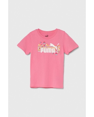 Puma t-shirt bawełniany dziecięcy ESS+ SUMMER CAMP Tee kolor różowy z nadrukiem