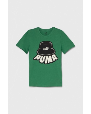 Puma t-shirt bawełniany dziecięcy ESS+ MID 90s Graphic B kolor zielony z nadrukiem