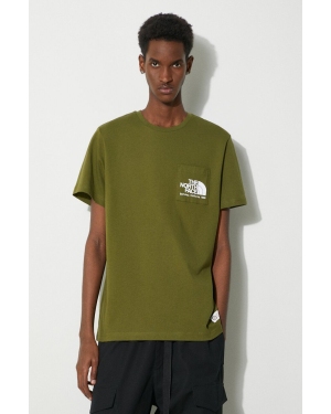 The North Face t-shirt bawełniany M Berkeley California Pocket S/S Tee męski kolor zielony z nadrukiem NF0A87U2PIB1