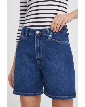 Tommy Hilfiger szorty jeansowe damskie kolor granatowy gładkie high waist WW0WW41320