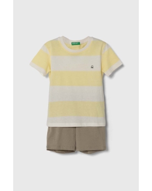 United Colors of Benetton piżama bawełniana dziecięca kolor beżowy wzorzysta
