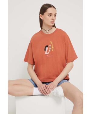 Volcom t-shirt bawełniany x ARTHUR LONGO damski kolor pomarańczowy