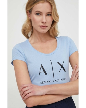 Armani Exchange t-shirt bawełniany damski kolor turkusowy