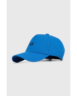 Armani Exchange czapka z daszkiem bawełniana kolor niebieski z aplikacją