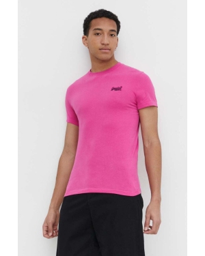 Superdry t-shirt bawełniany męski kolor różowy z aplikacją