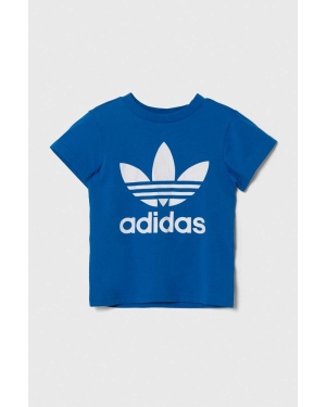 adidas Originals t-shirt bawełniany dziecięcy TREFOIL TEE kolor niebieski z nadrukiem