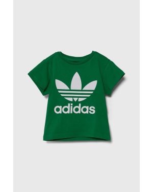 adidas Originals t-shirt bawełniany dziecięcy TREFOIL TEE kolor zielony z nadrukiem
